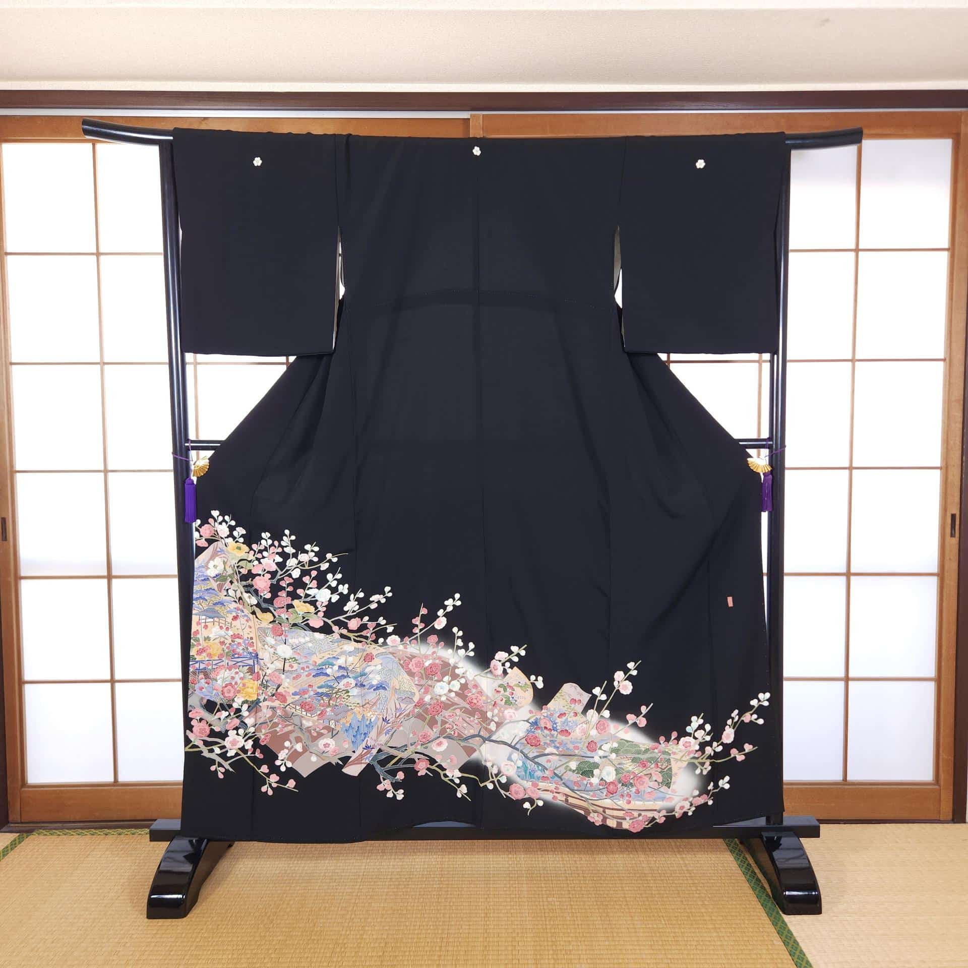 Kuro Tomesode with plum blossoms