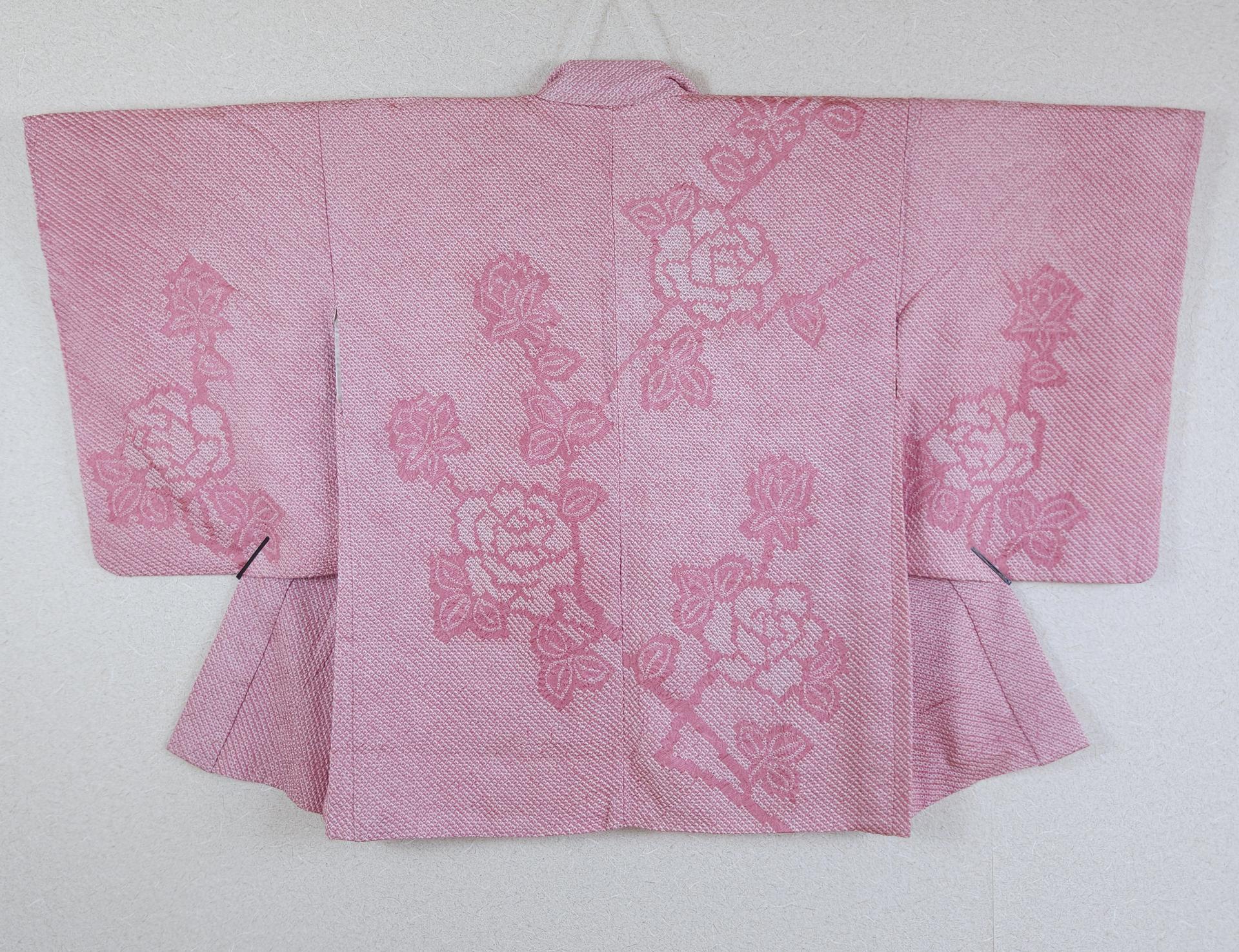 Light pink Shibori Haori with roses