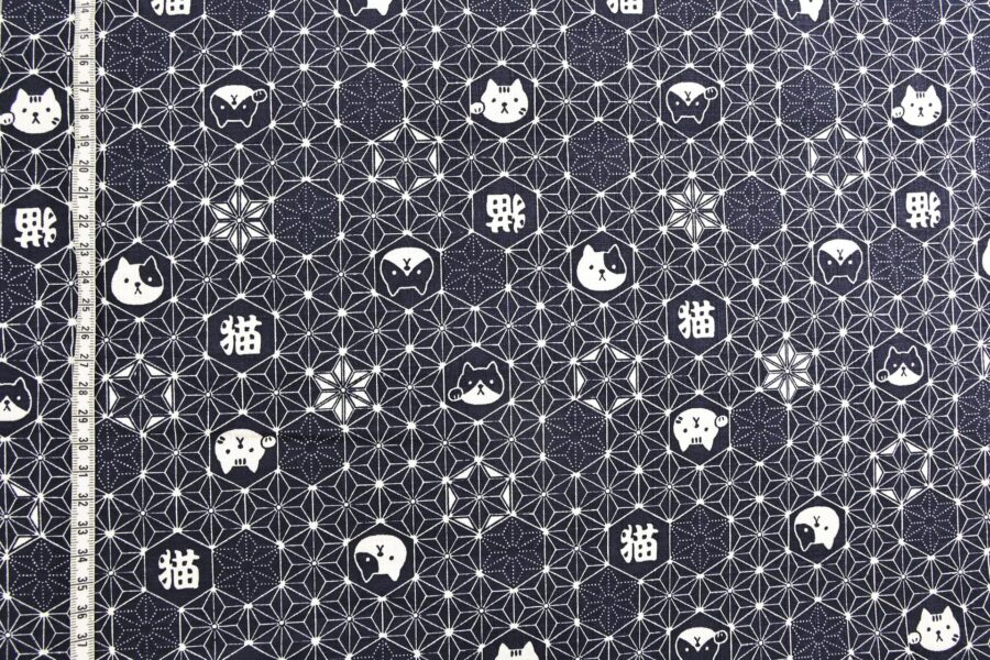 Maneki Neko Asanoha fabric blue background