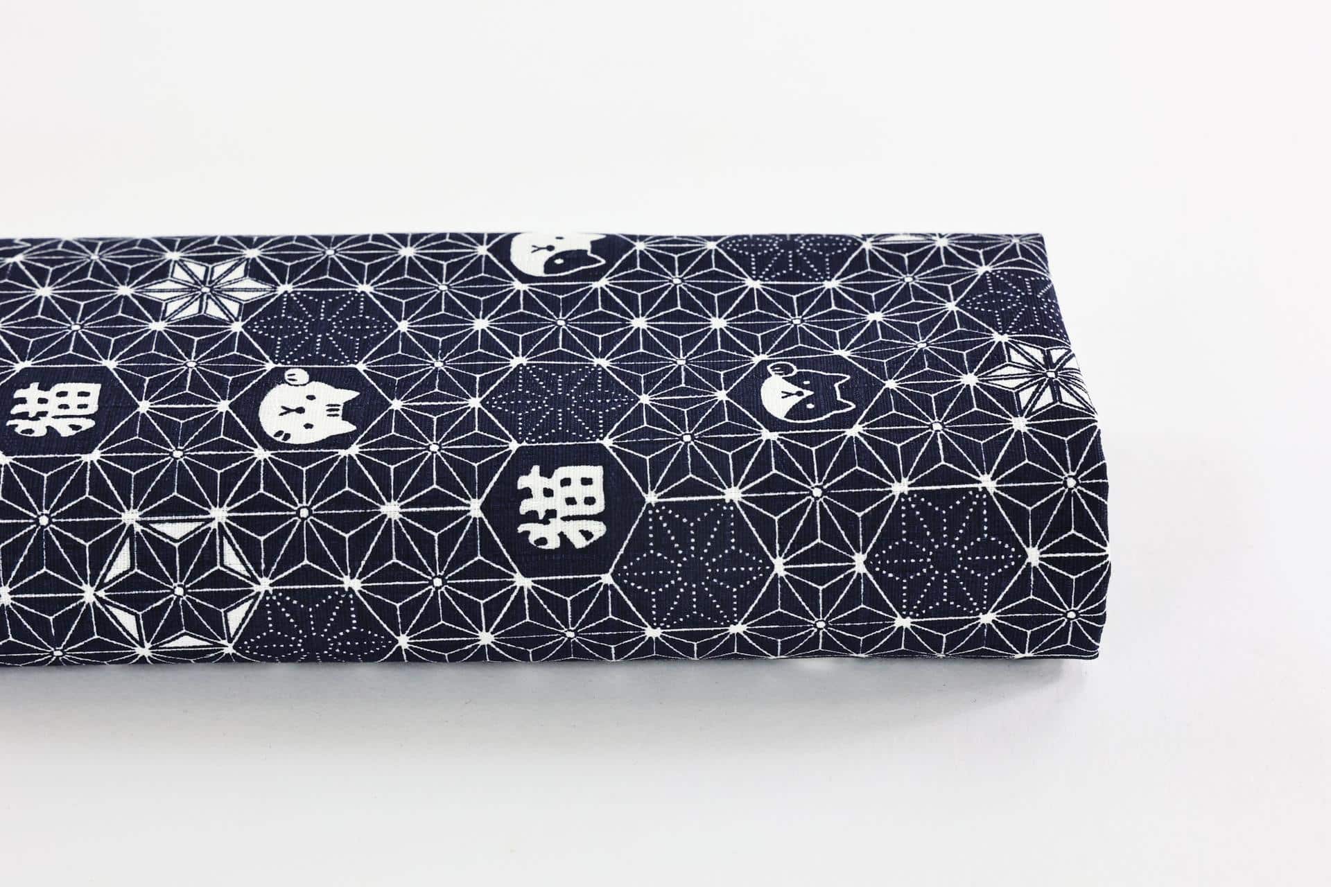 Maneki Neko Asanoha fabric blue background