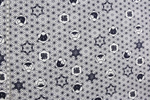 Maneki Neko Asanoha fabric white background