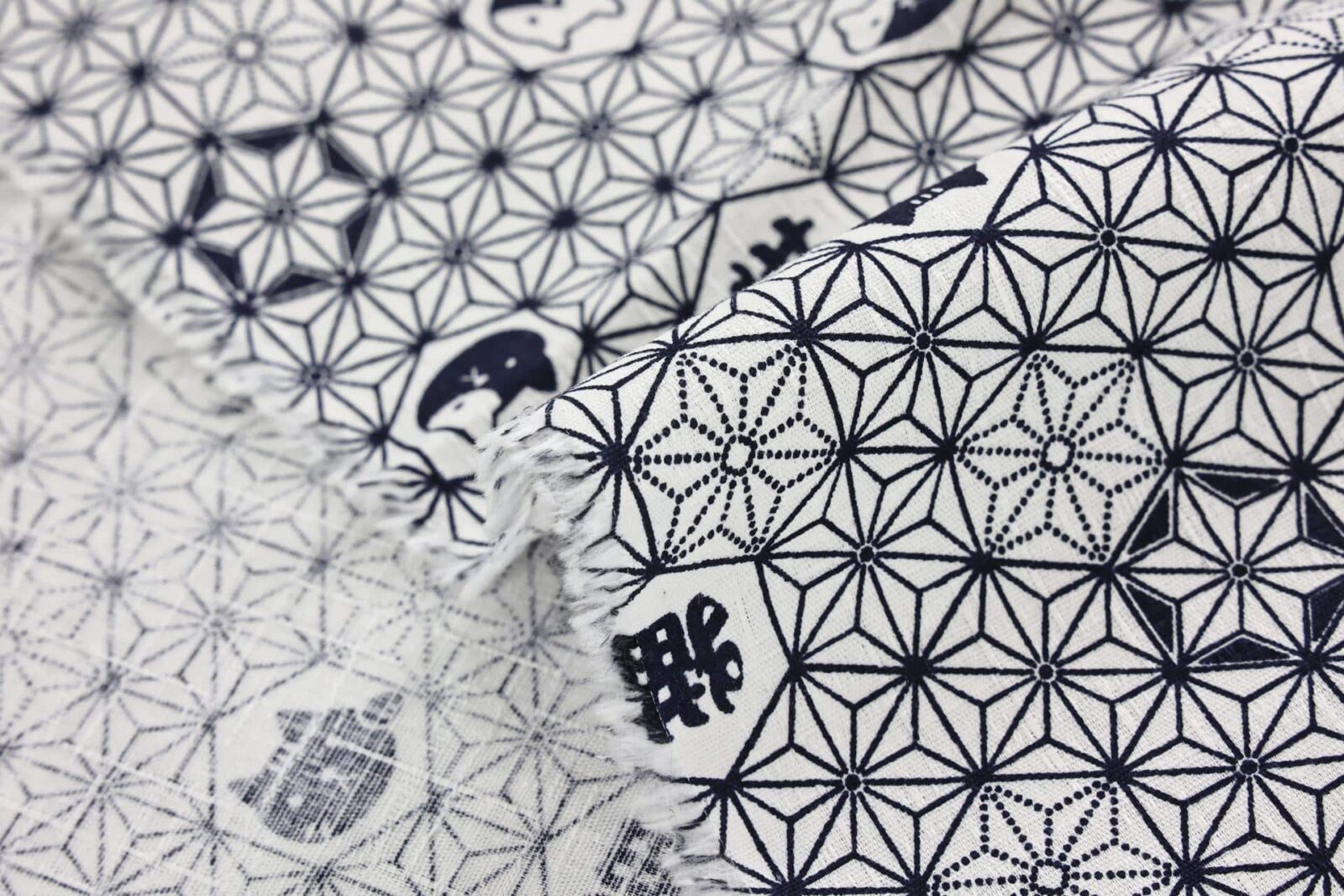 Maneki Neko Asanoha fabric white background