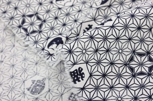 Maneki Neko Asanoha fabric white background