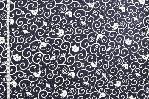 Maneki Neko Karakusa fabric blue background