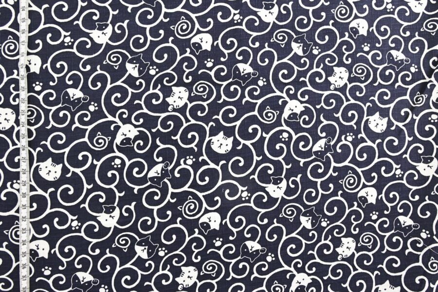 Maneki Neko Karakusa fabric blue background