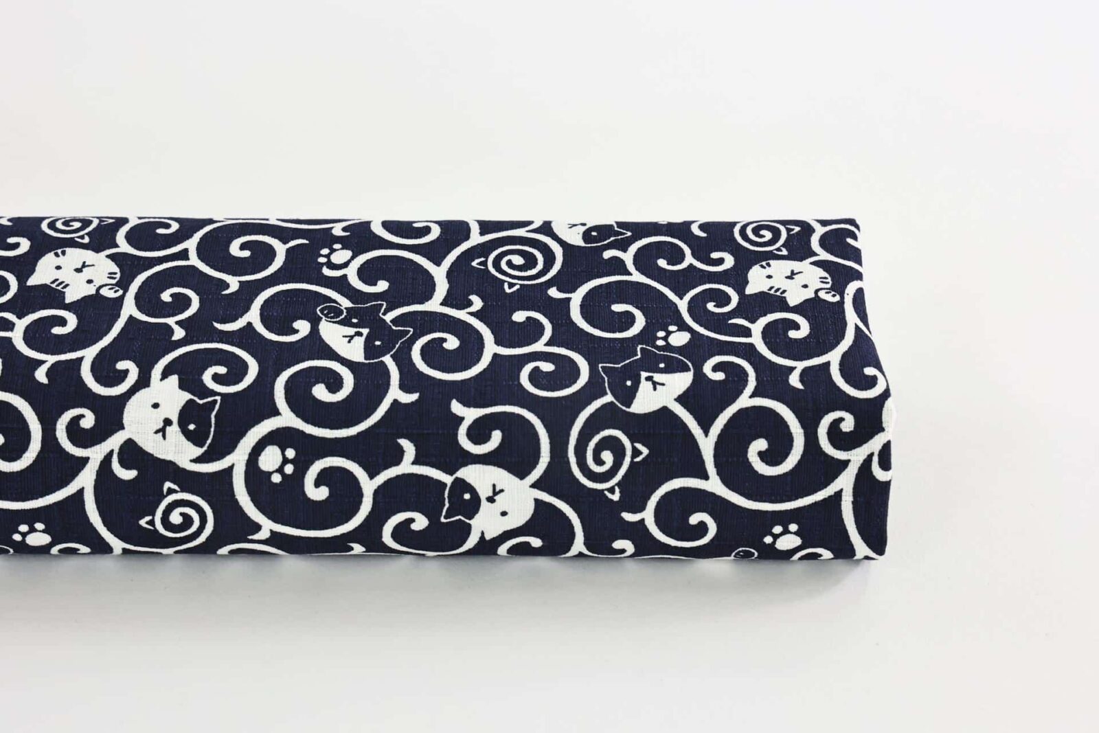 Maneki Neko Karakusa fabric blue background