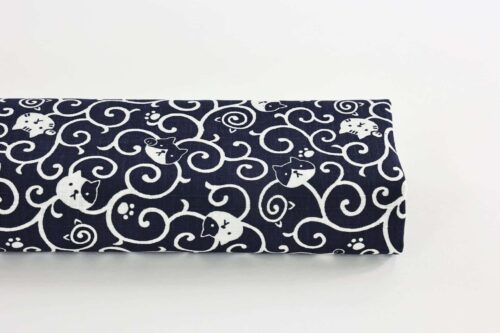 Maneki Neko Karakusa fabric blue background