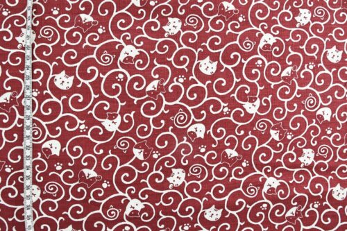 Maneki Neko Karakusa fabric red background