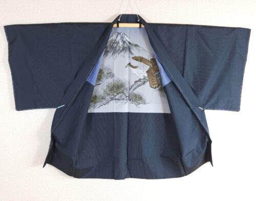 Navy blue men's Haori - Mount Fuji and eagle
