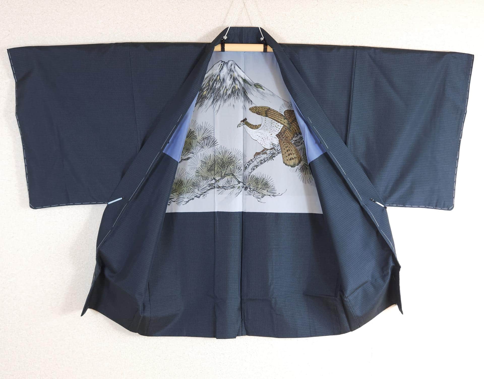 Navy blue men's Haori - Mount Fuji and eagle