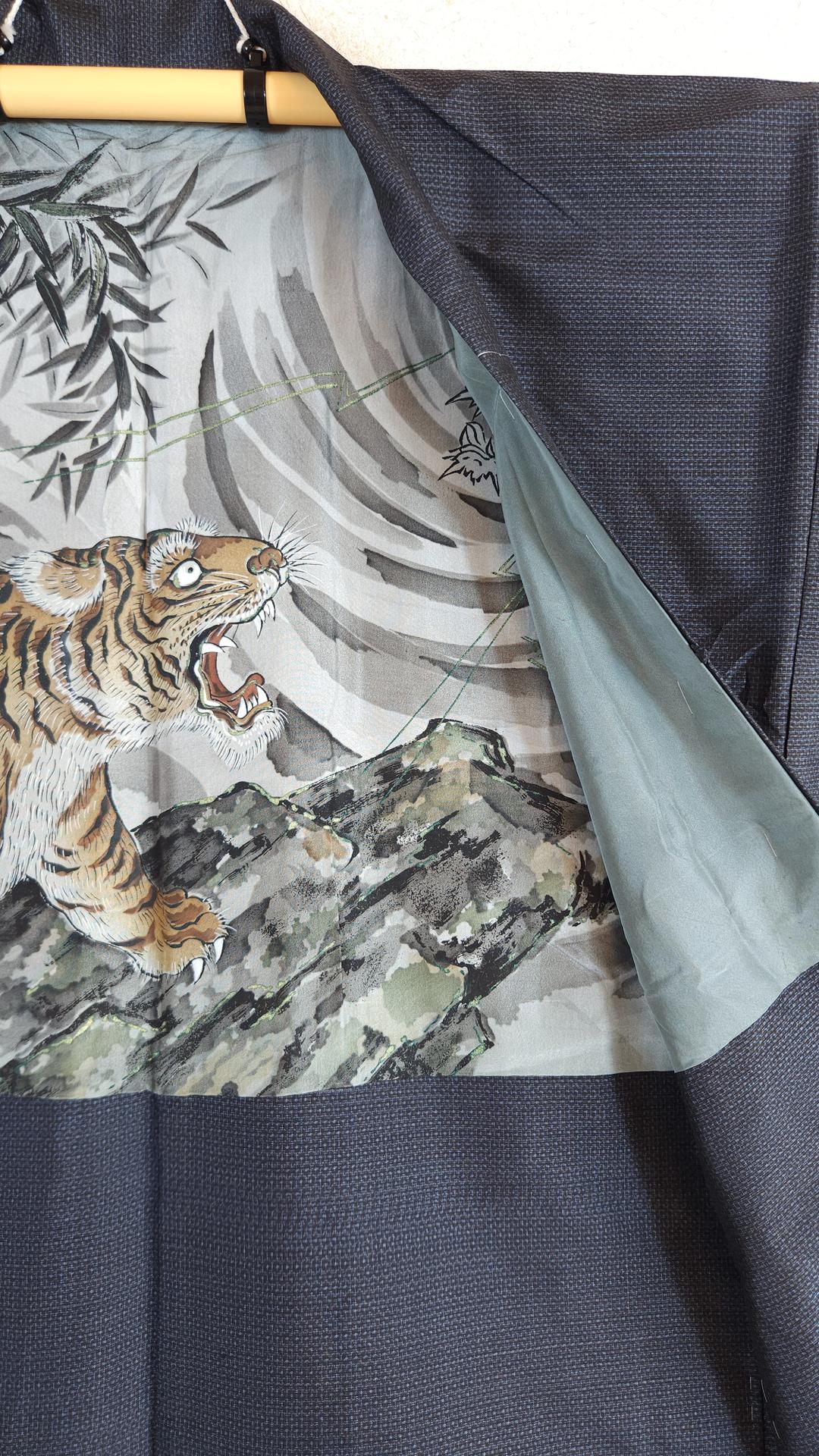 Navy blue men's Kimono set tigre and dragon design