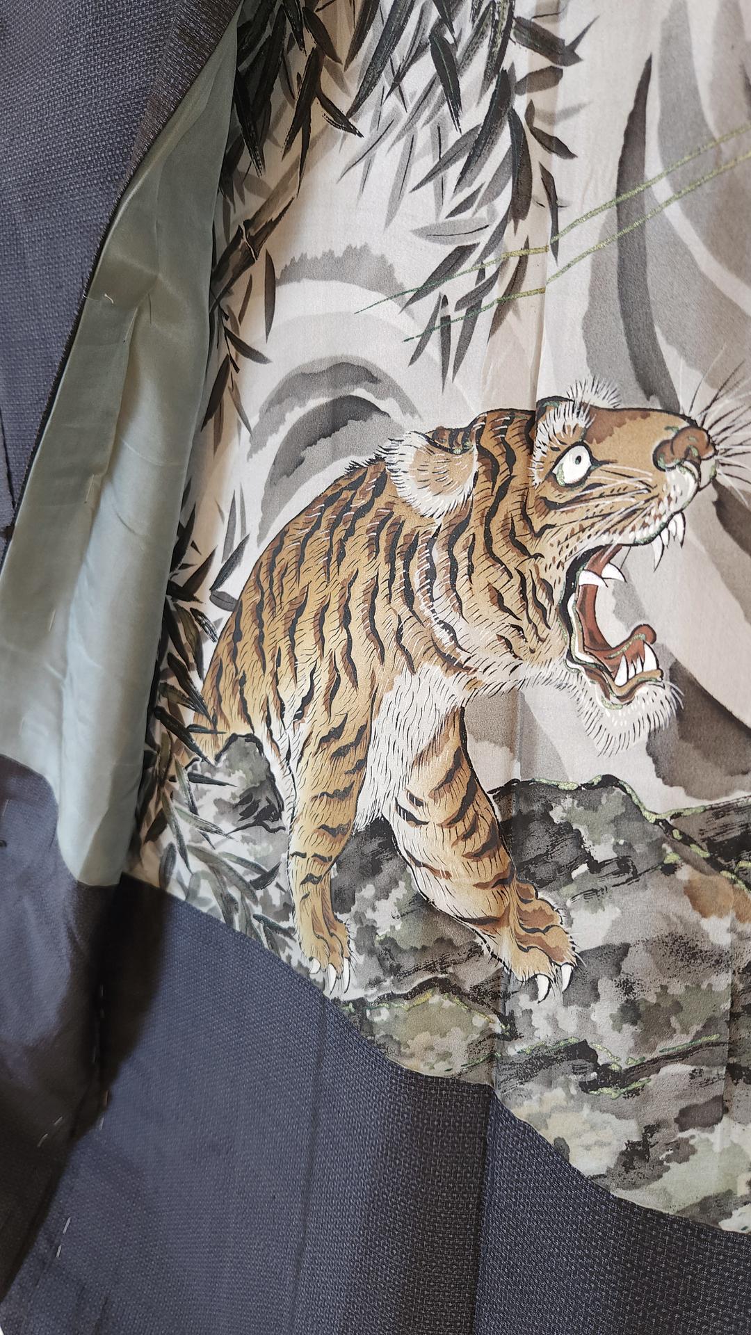 Navy blue men's Kimono set tigre and dragon design