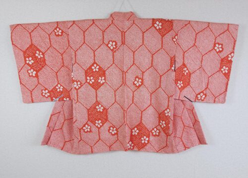 Orange-red Haori with Shibori Kikkō patterns