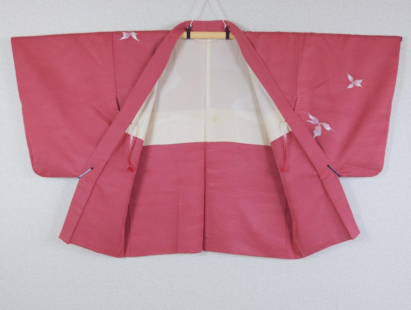 Pink jacquard Haori with hand-painted flowers