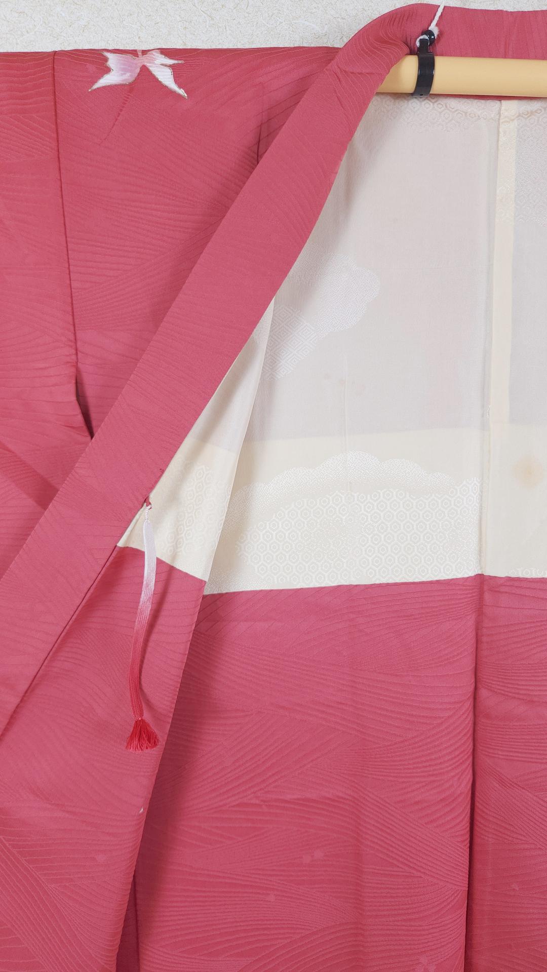 Pink jacquard Haori with hand-painted flowers