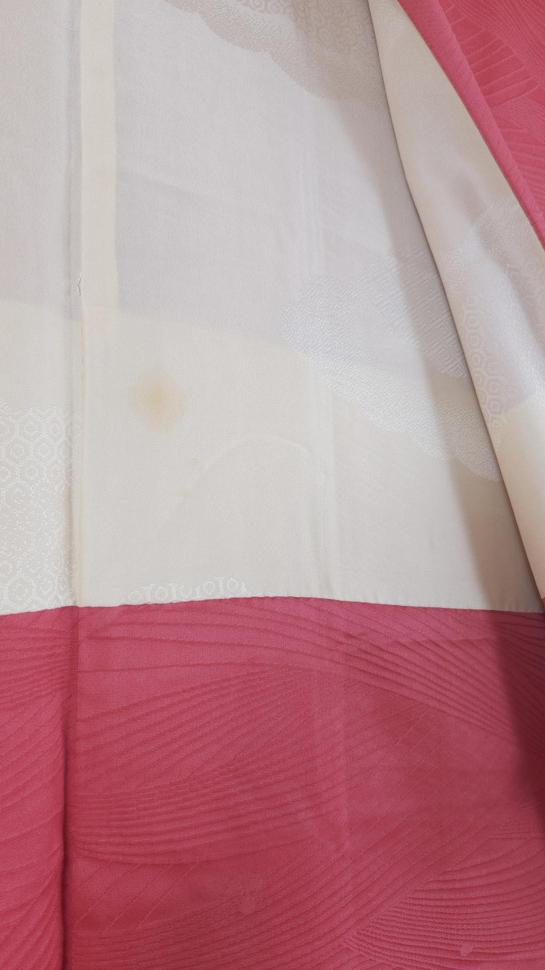 Pink jacquard Haori with hand-painted flowers