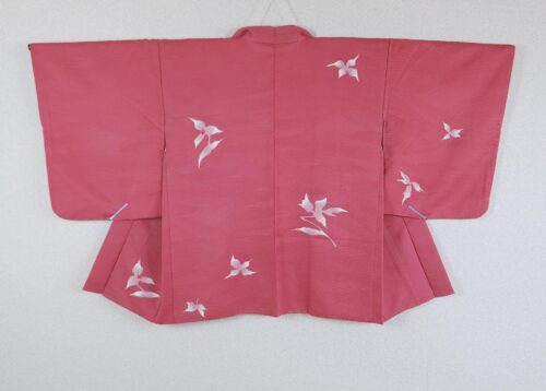 Pink jacquard Haori with hand-painted flowers