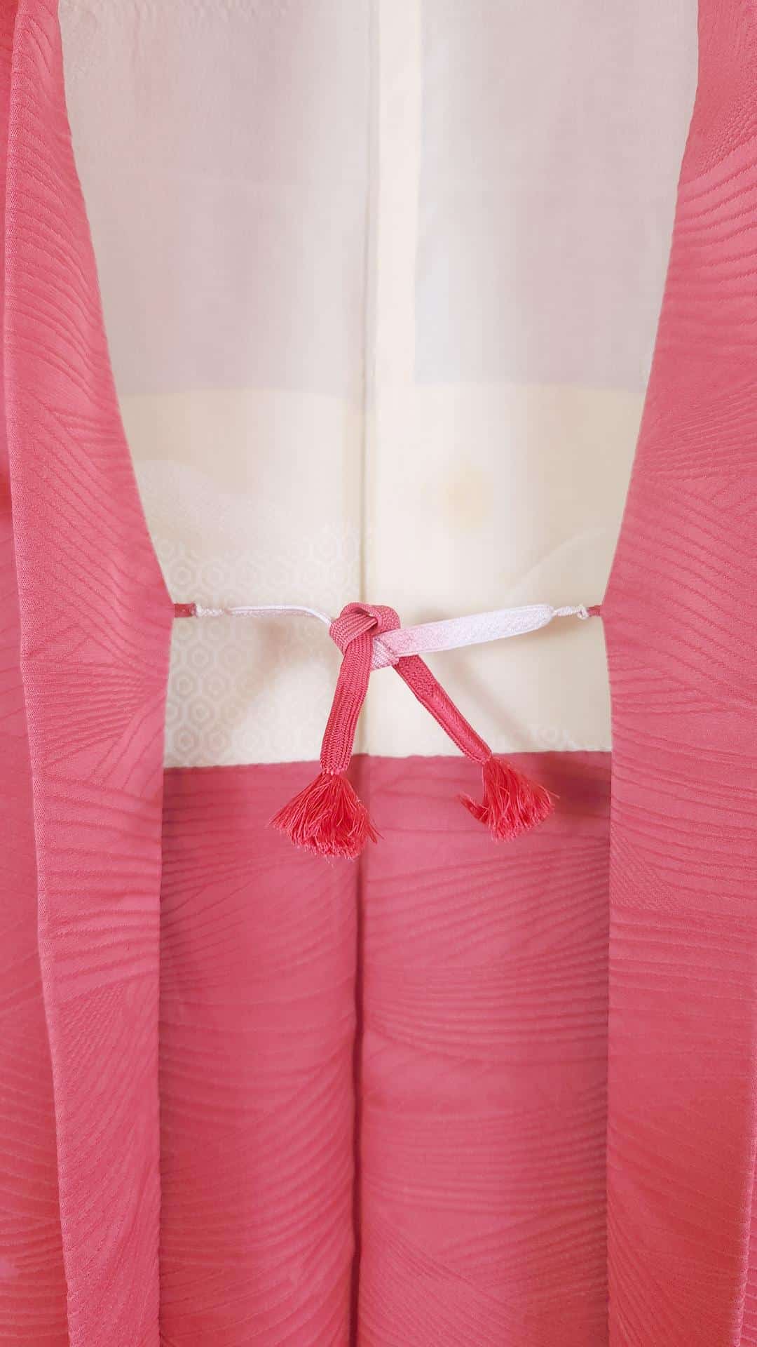 Pink jacquard Haori with hand-painted flowers