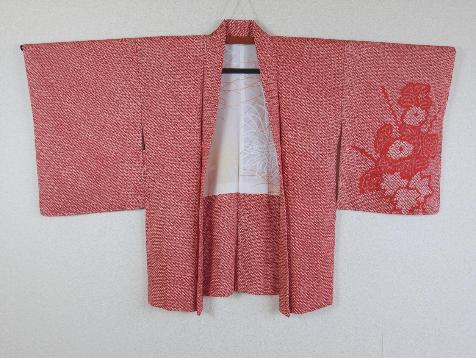 Red Shibori Haori with chrysanthemums