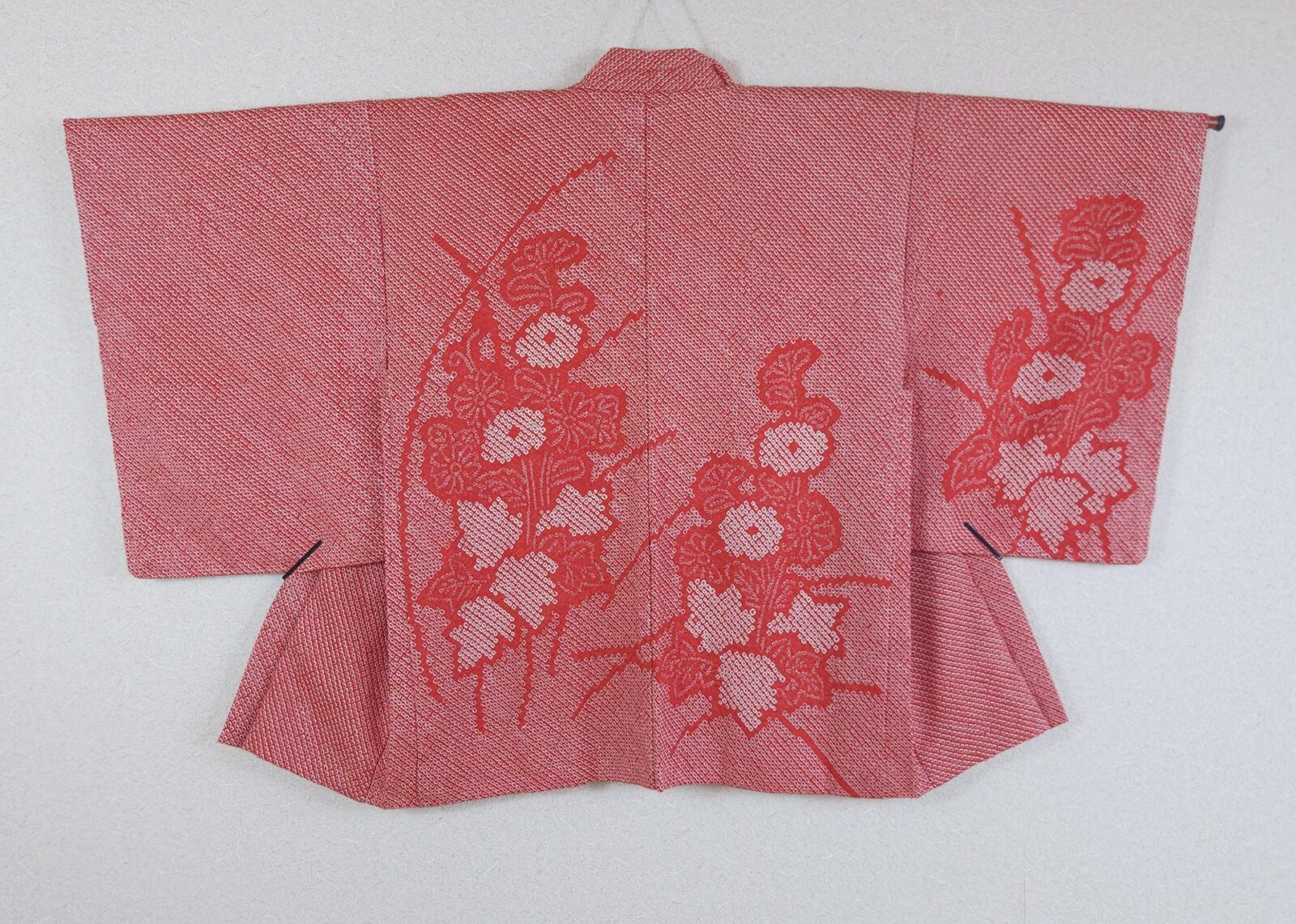 Red Shibori Haori with chrysanthemums