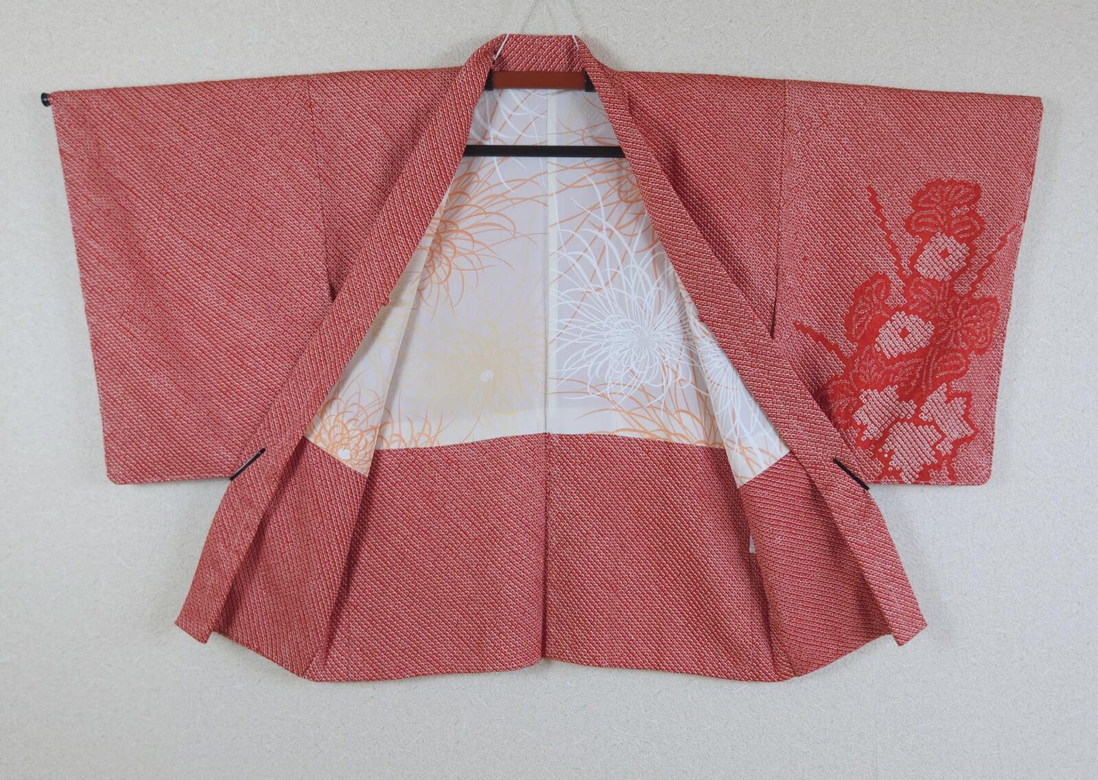 Red Shibori Haori with chrysanthemums
