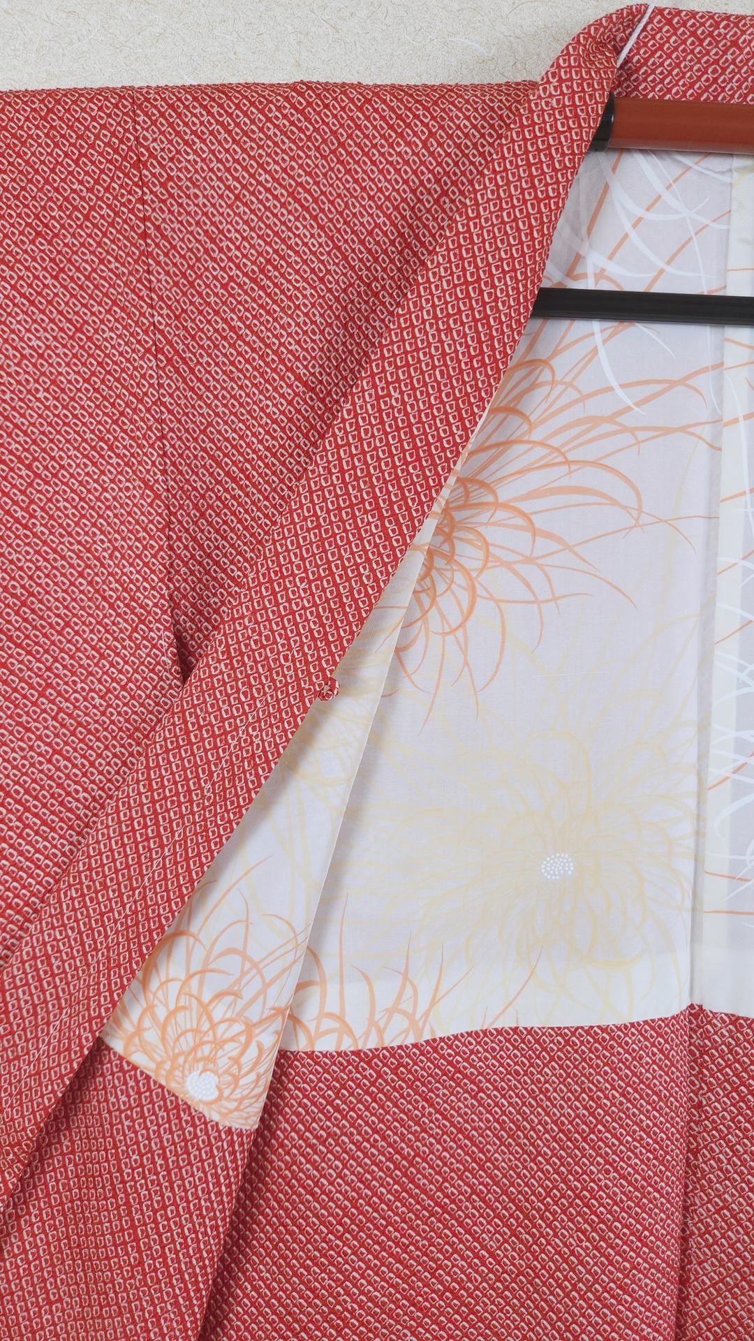 Red Shibori Haori with chrysanthemums
