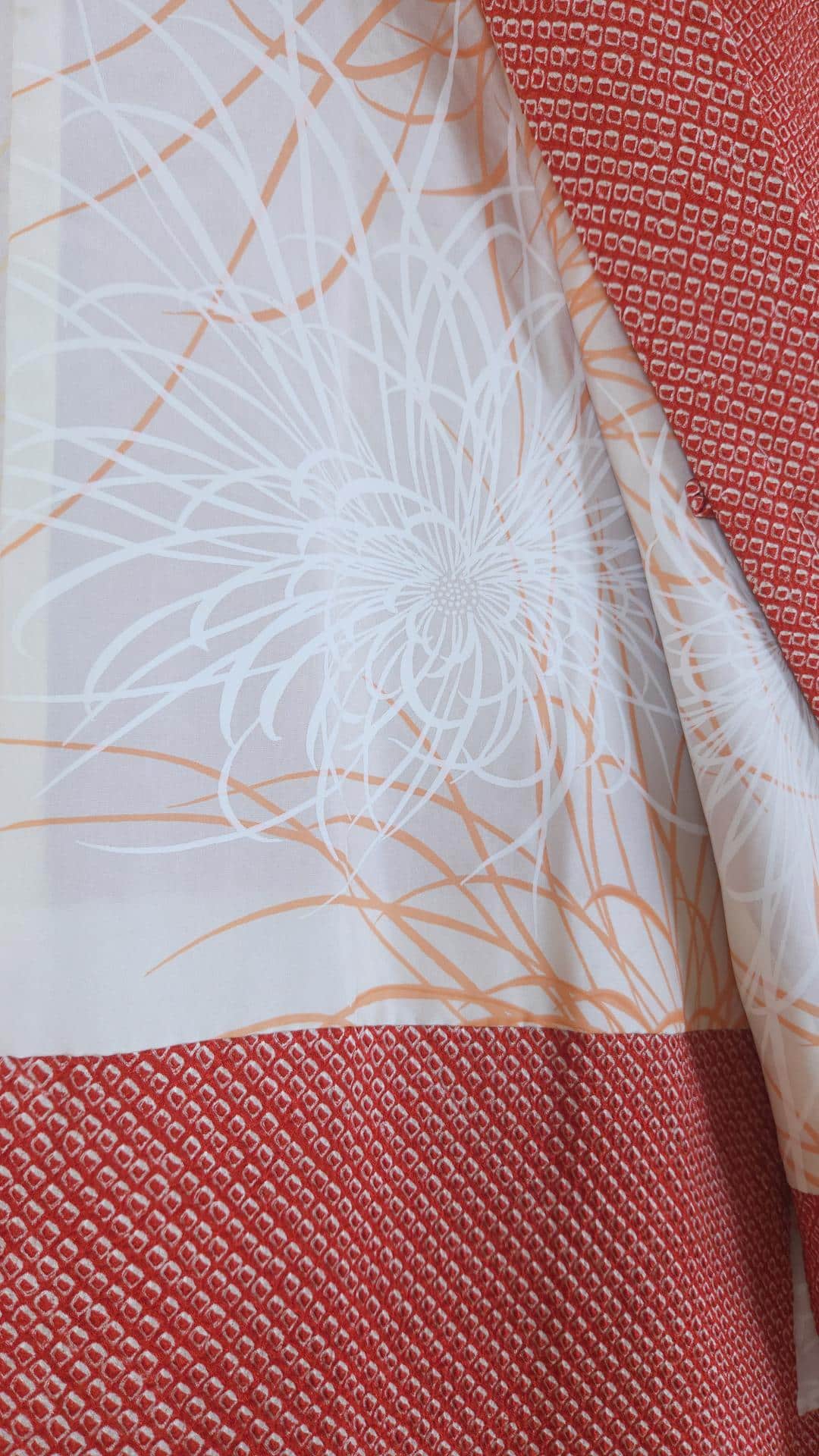 Red Shibori Haori with chrysanthemums