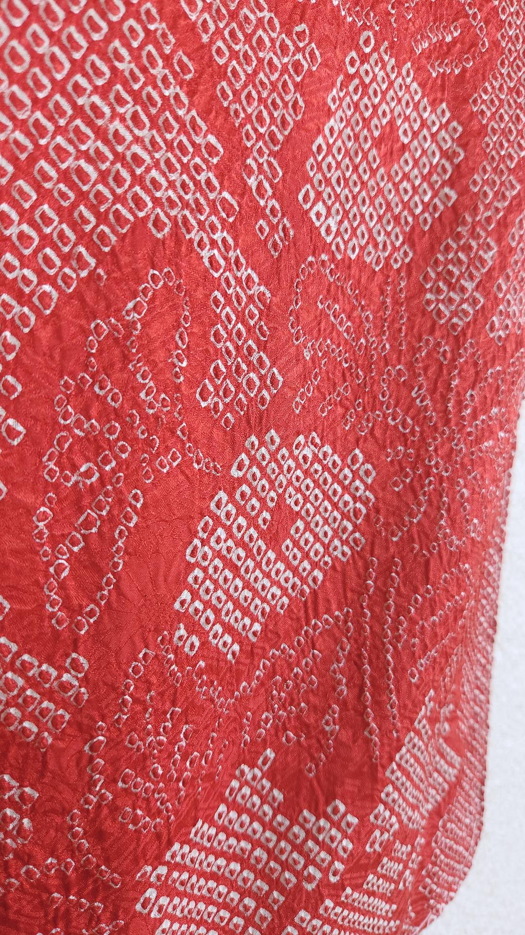 Red Shibori Haori with chrysanthemums