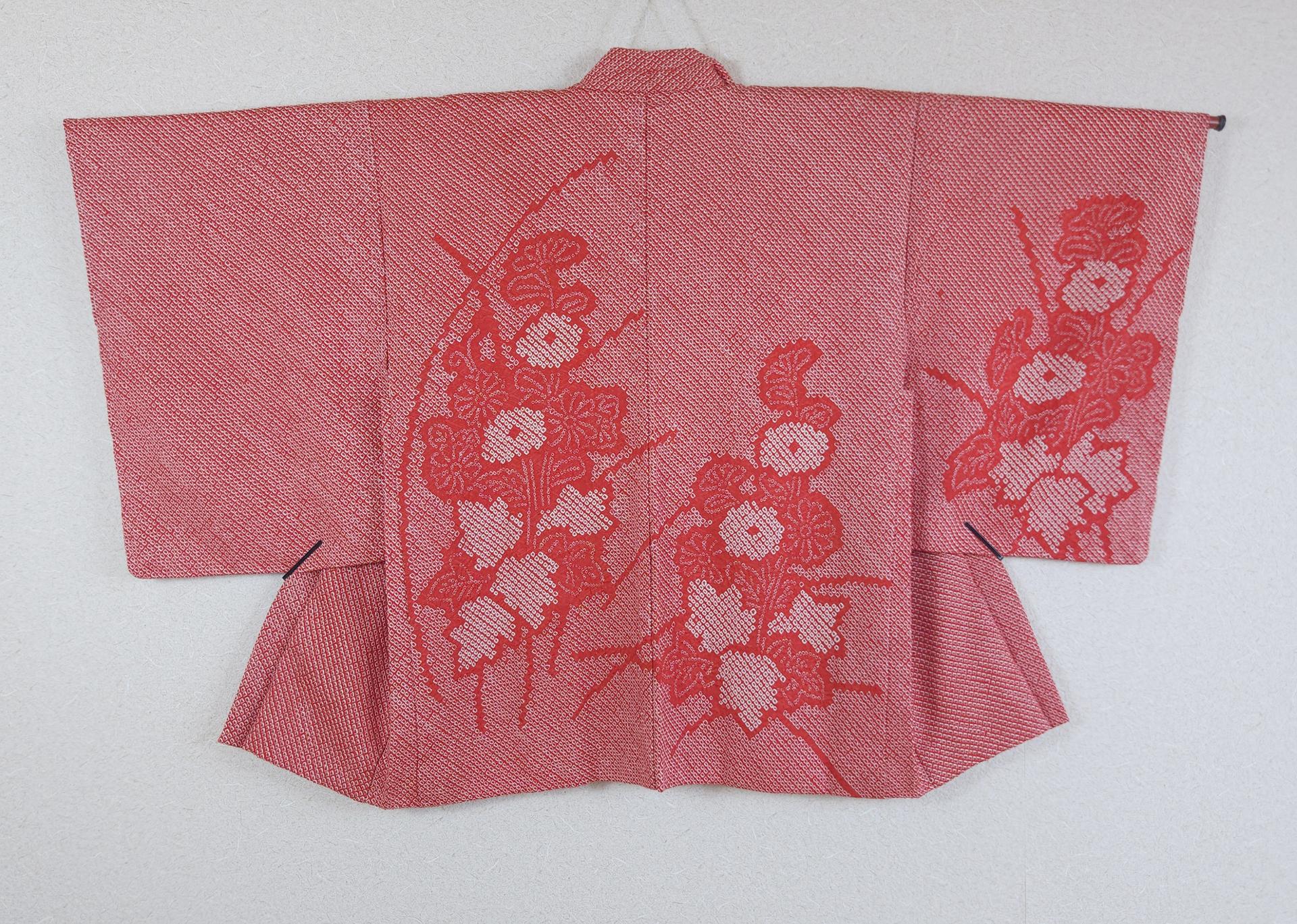 Red Shibori Haori with chrysanthemums