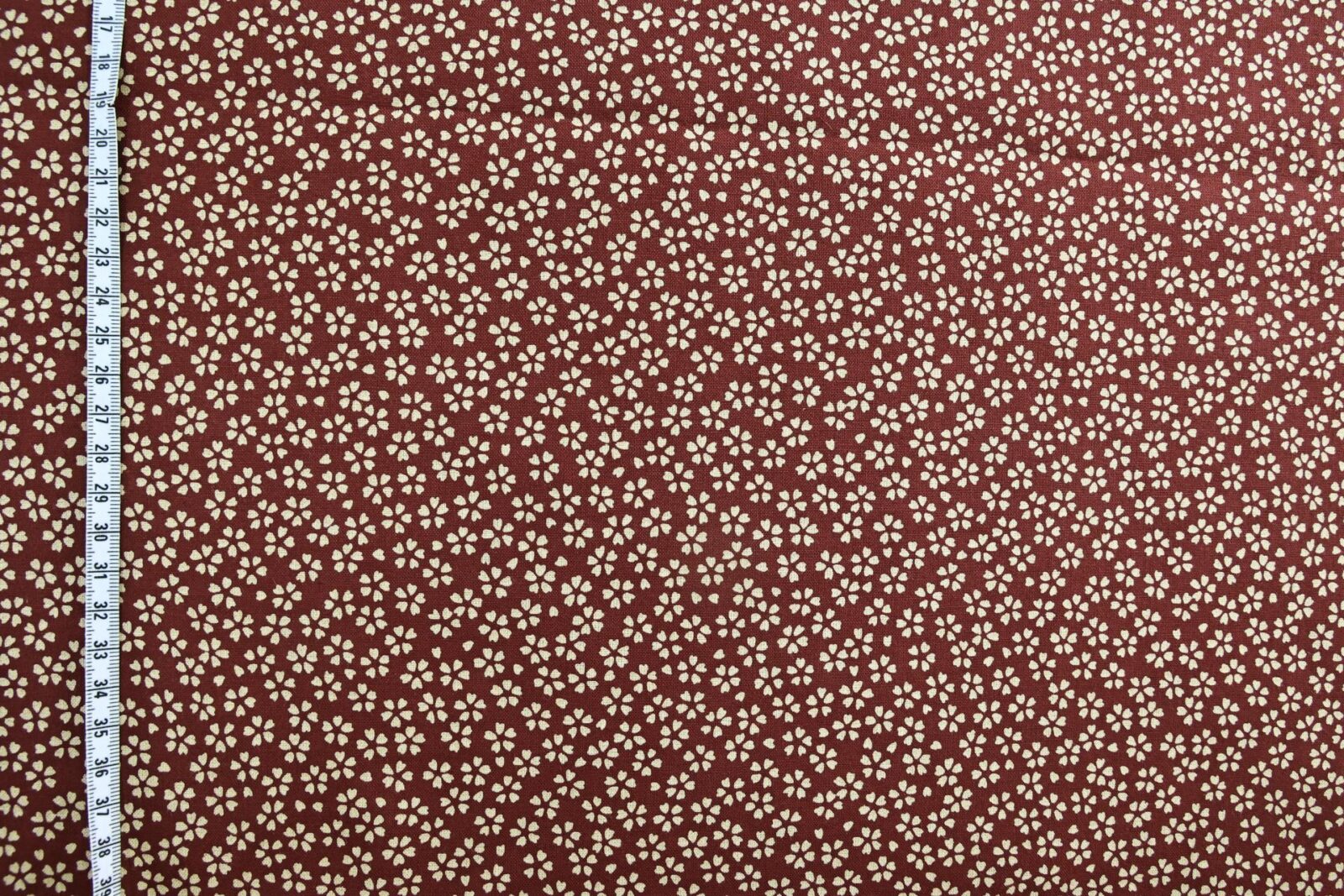 Sevenberry fabric ecru Sakura red background
