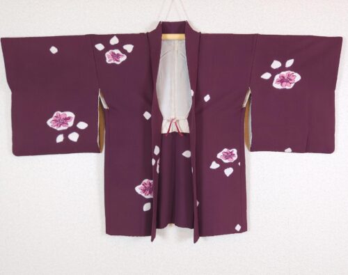 Aubergine Haori with Shibori flowers