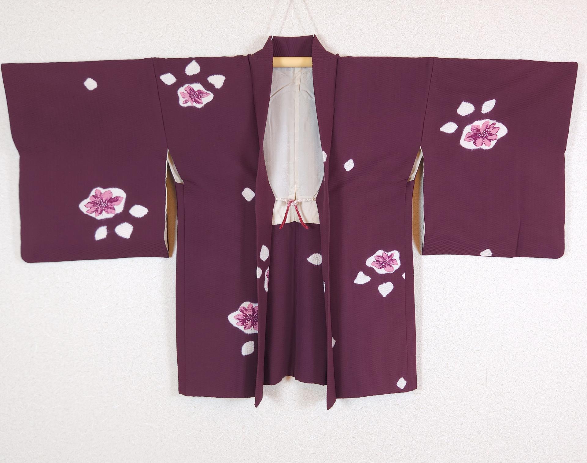 Aubergine Haori with Shibori flowers
