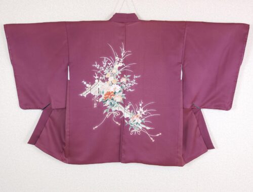 Aubergine Haori with Yuzen flowers