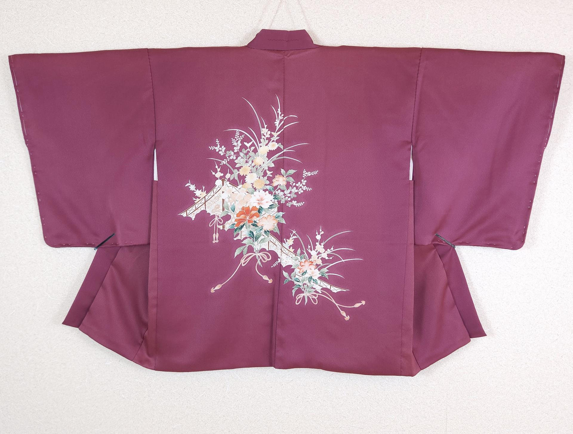 Aubergine Haori with Yuzen flowers