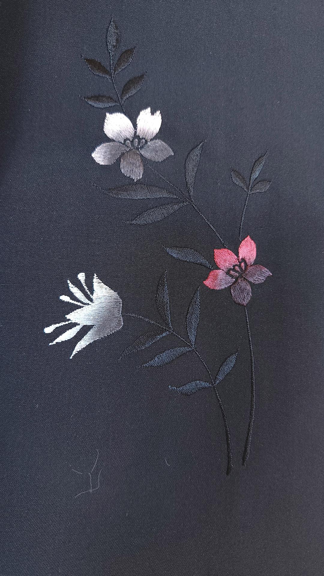 Black Haori embroidered with Sakura flowers