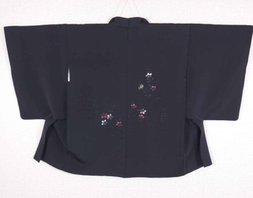 Black Haori embroidered with Sakura flowers