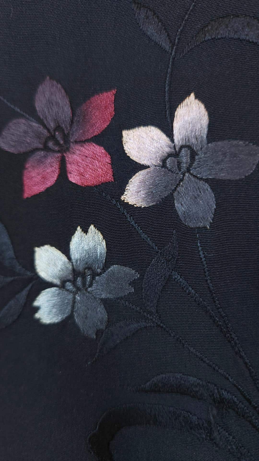 Black Haori embroidered with Sakura flowers