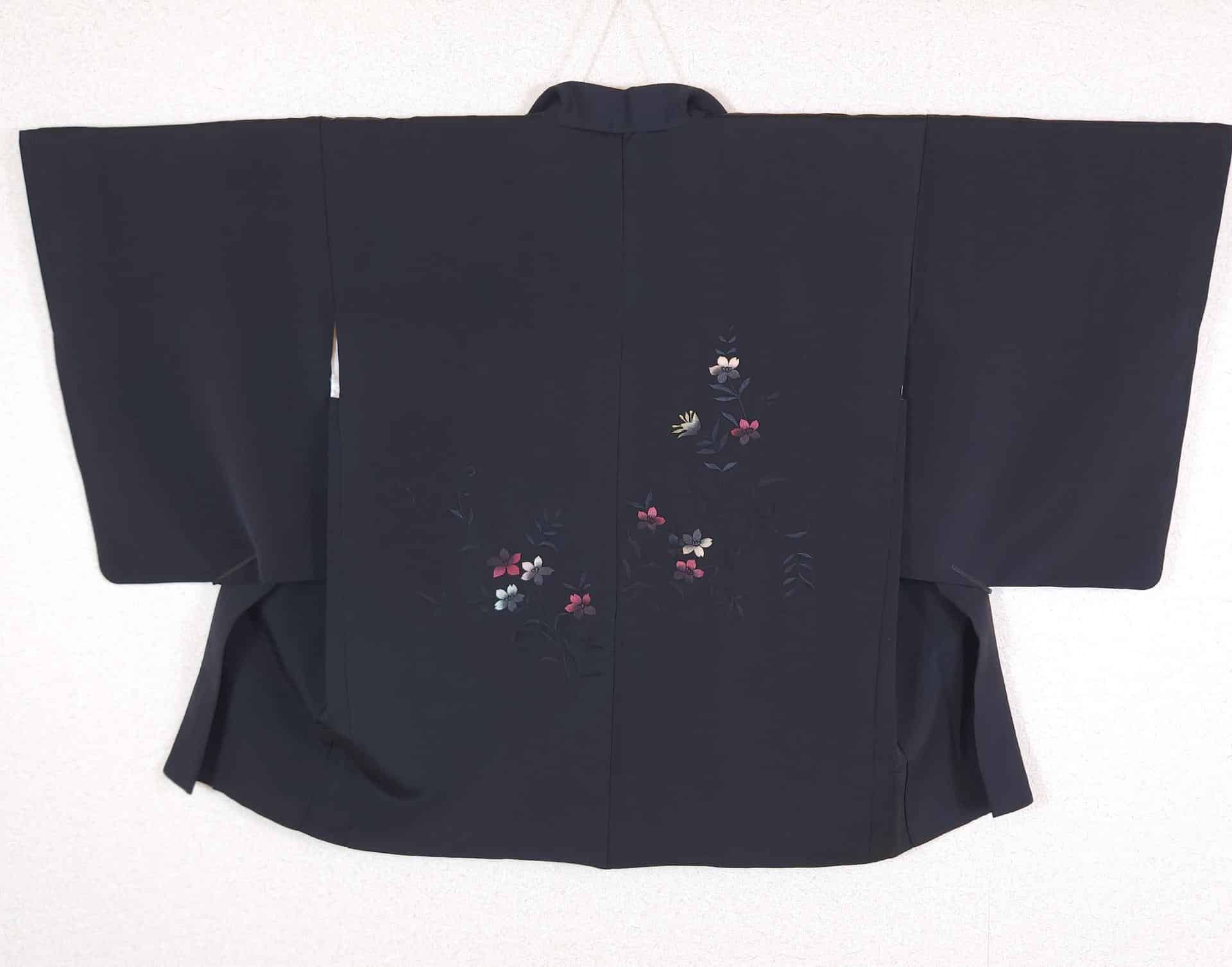 Black Haori embroidered with Sakura flowers