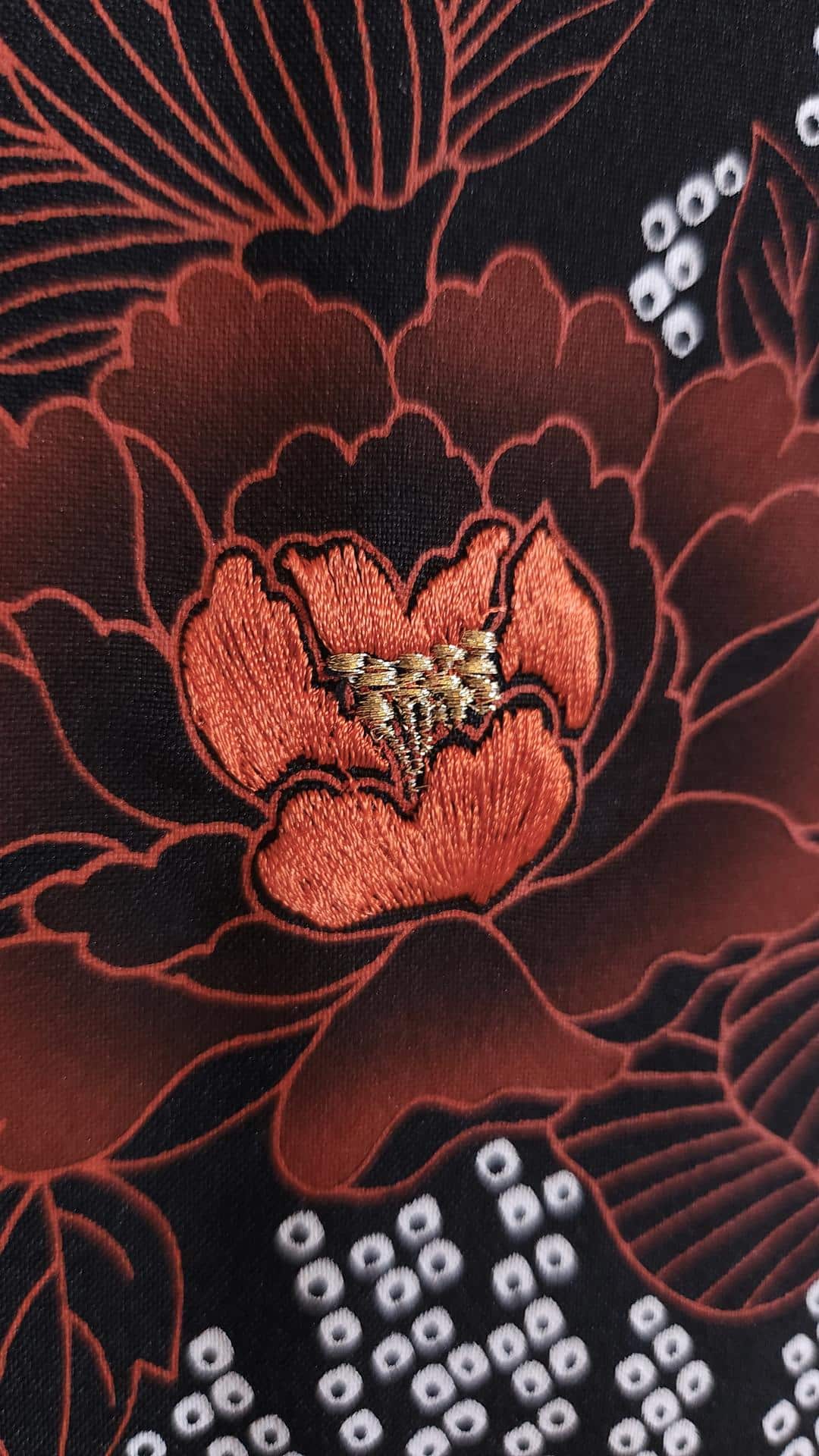 Black Haori with bright red-orange flowers