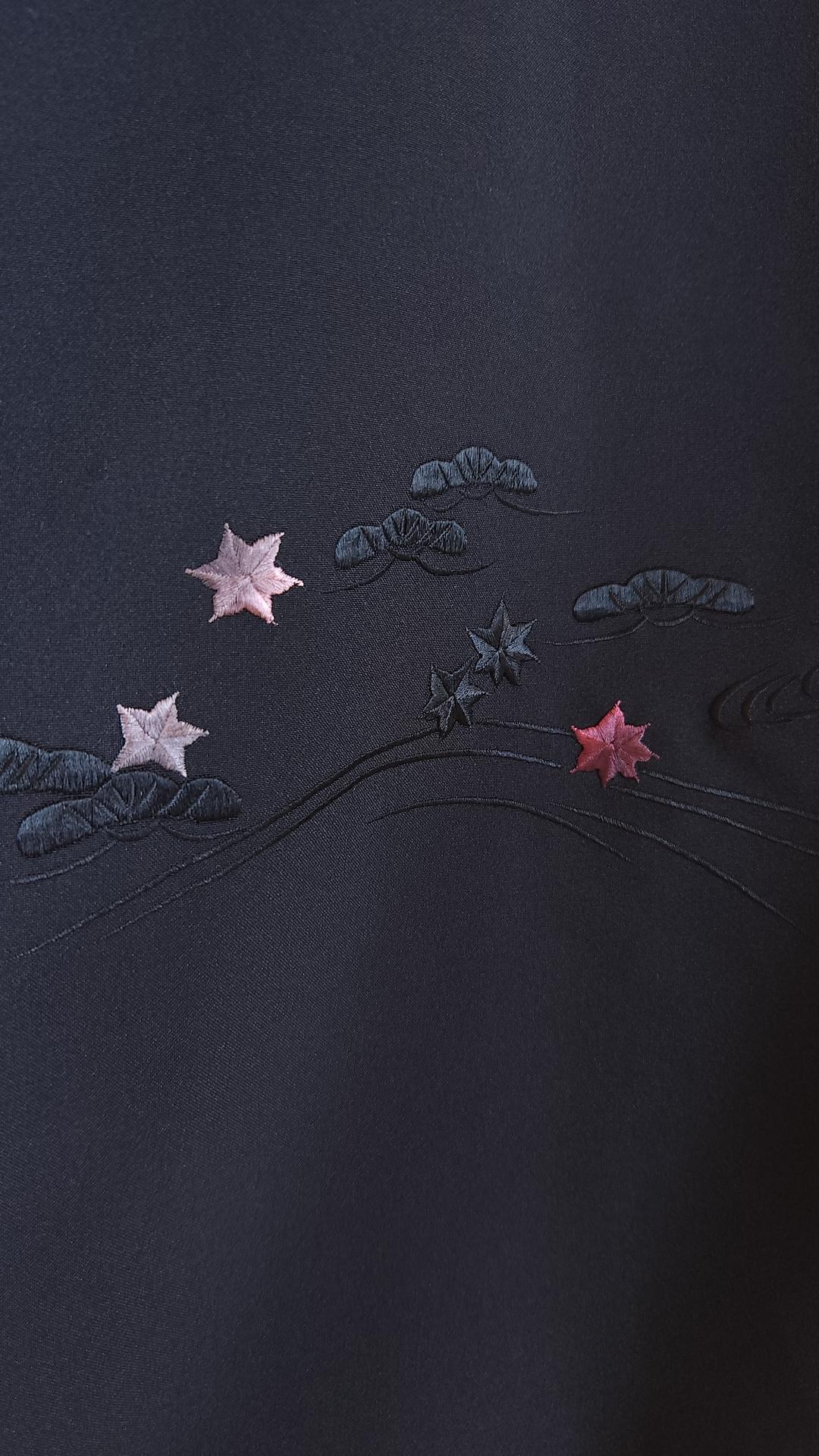 Black Haori with embroidered pines and Momiji
