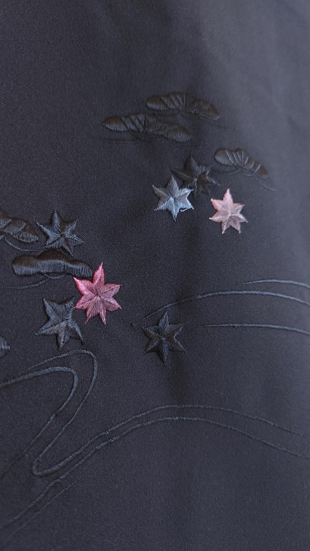 Black Haori with embroidered pines and Momiji