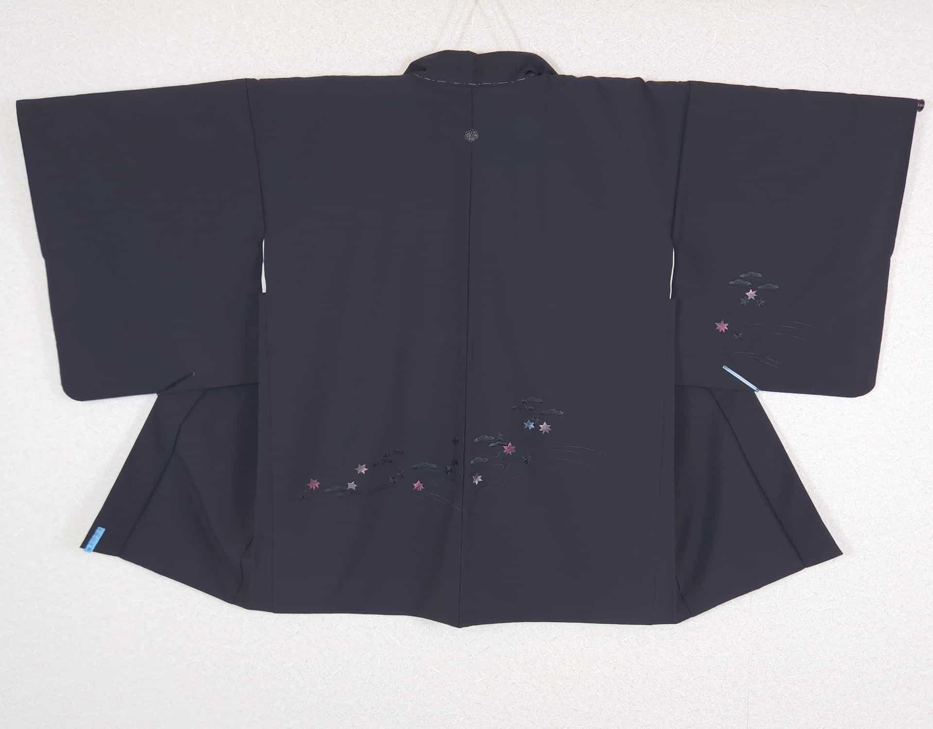 Black Haori with embroidered pines and Momiji