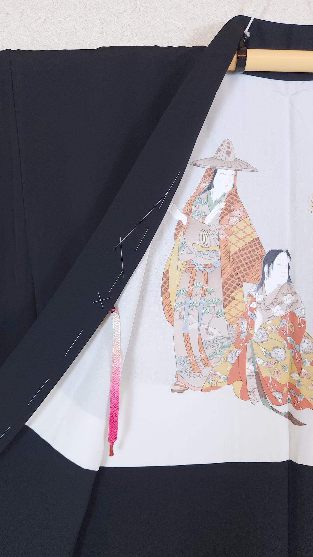 Black Haori with hand embroidery and hand-painted lining