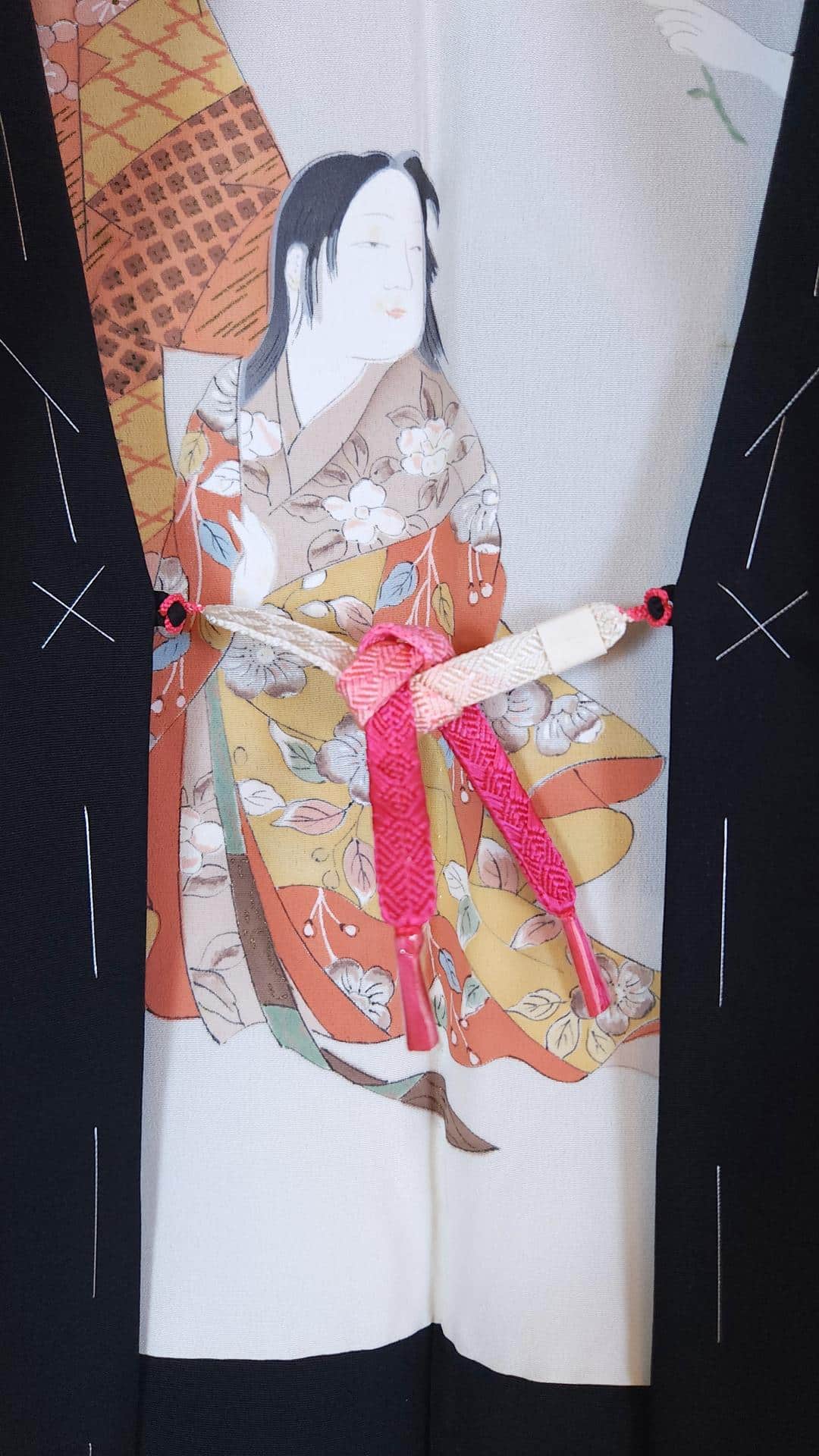 Black Haori with hand embroidery and hand-painted lining