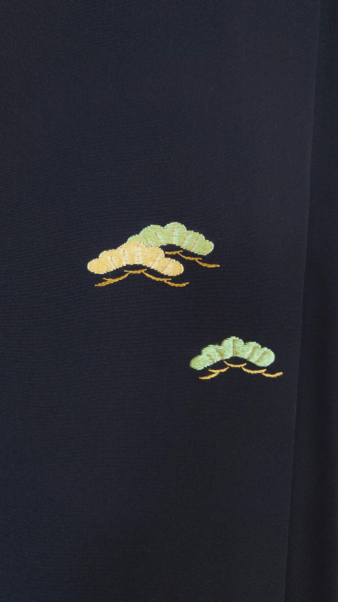 Black Haori with hand embroidery and hand-painted lining