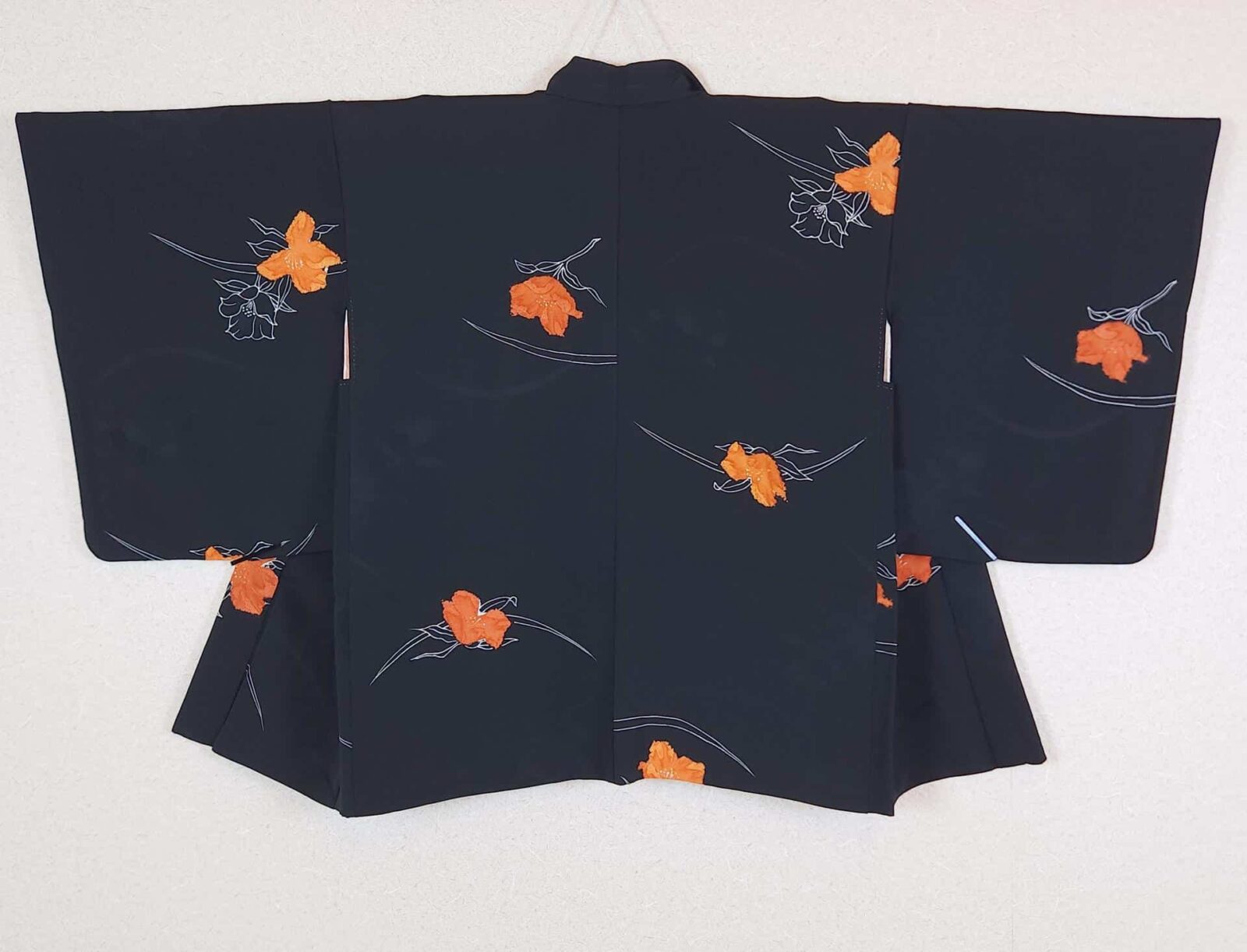 Black Haori with orange Shibori flowers