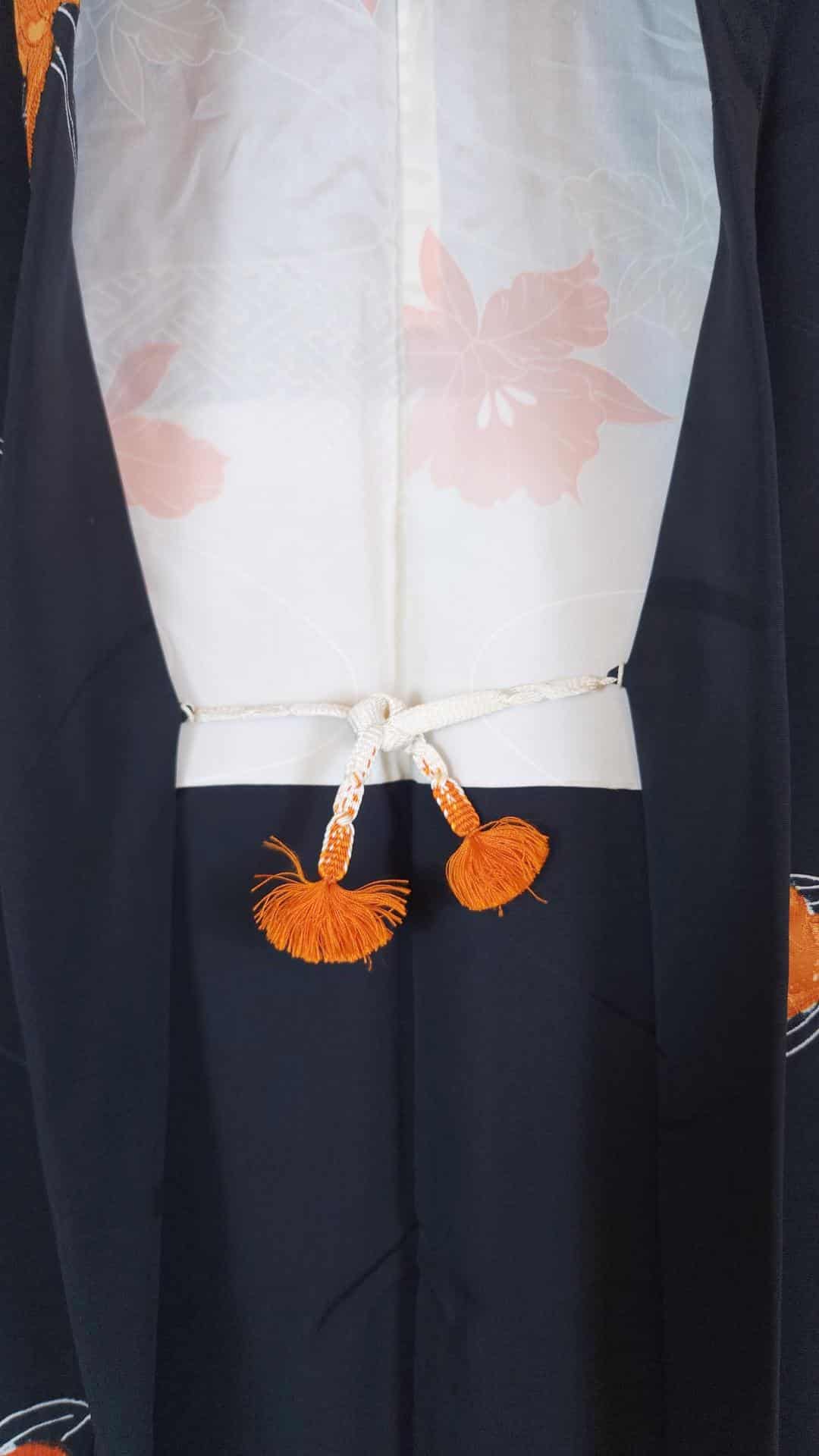 Black Haori with orange Shibori flowers