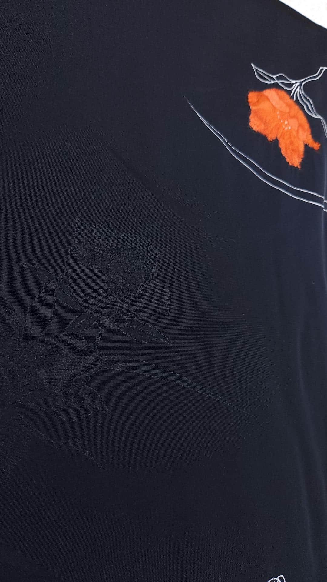 Black Haori with orange Shibori flowers