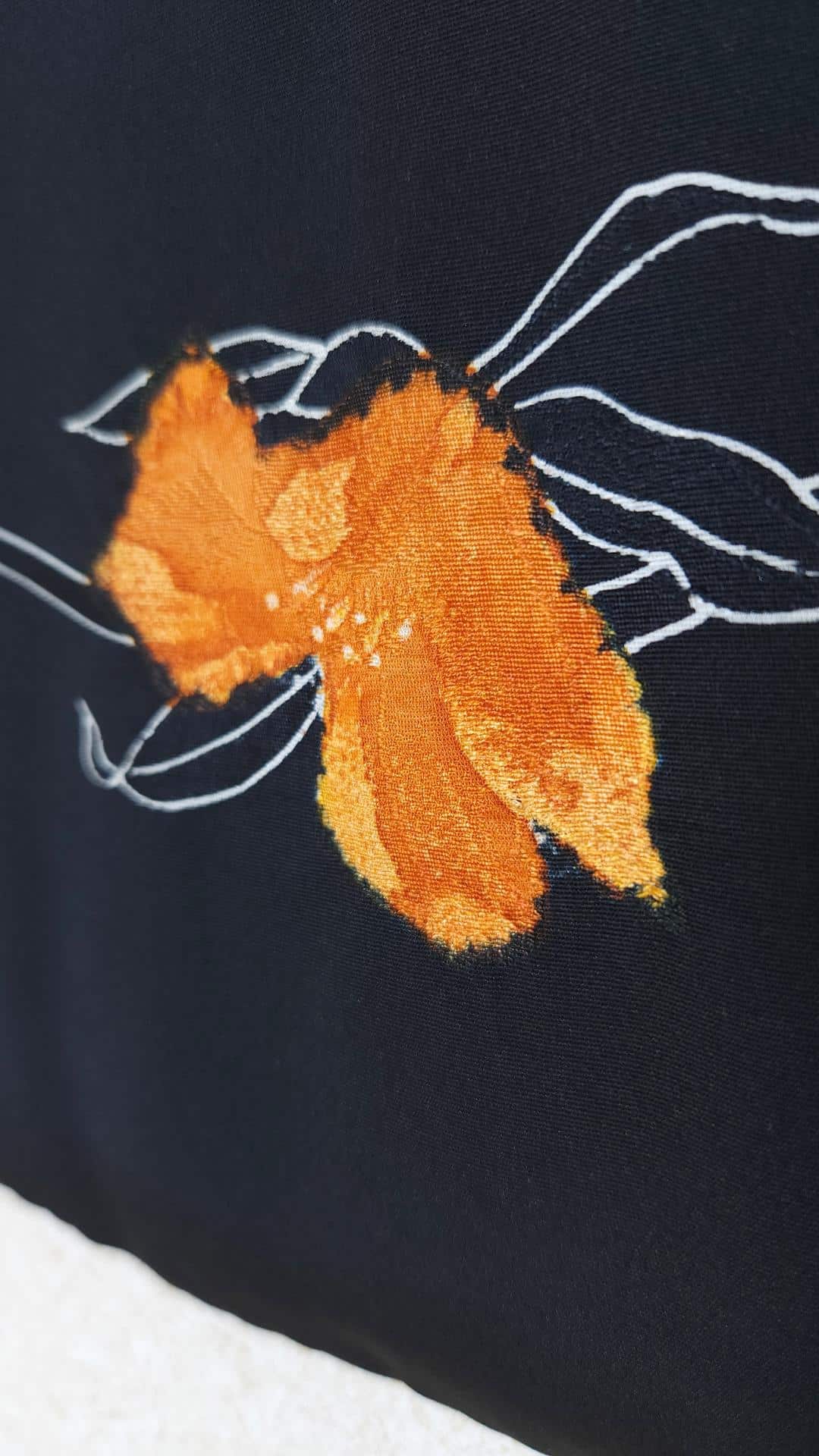 Black Haori with orange Shibori flowers