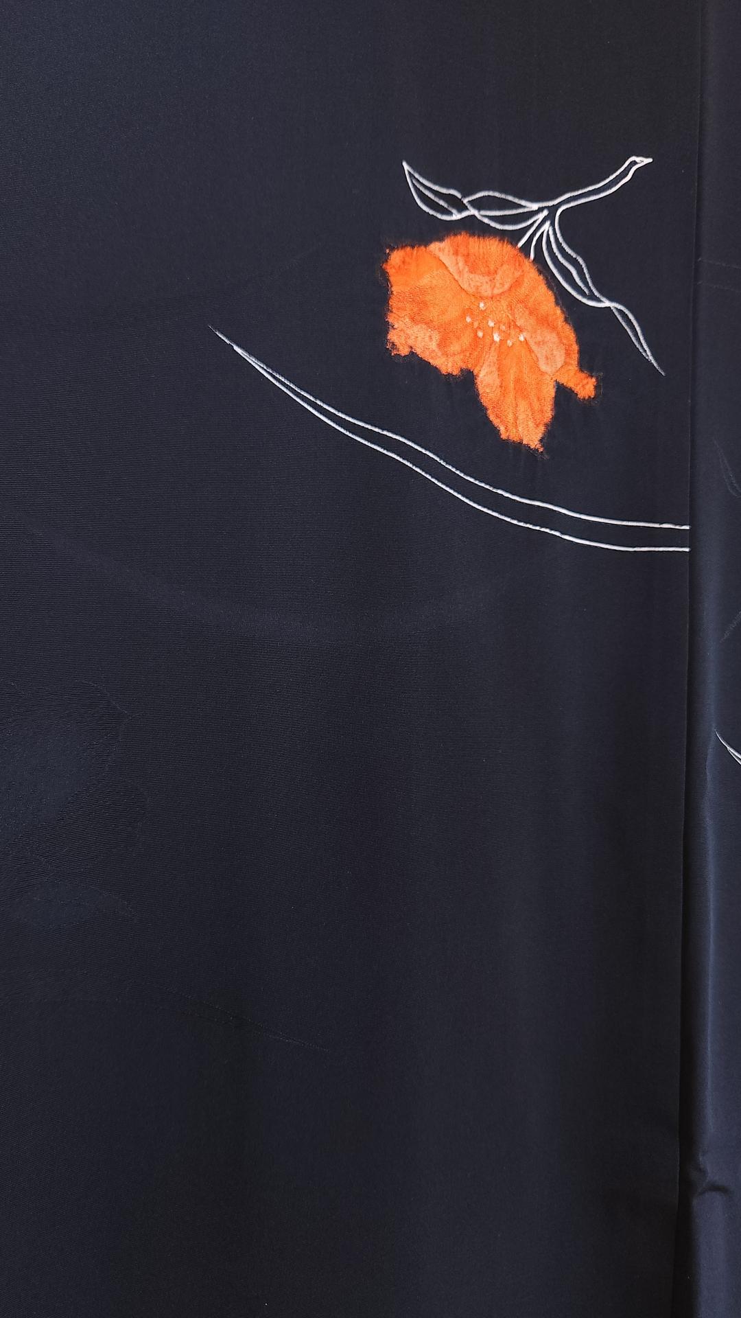 Black Haori with orange Shibori flowers
